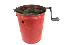 Vtg Ice Cream Maker 2 qt Galvanized Hand Crank Works Art Deco Green Handle Rare