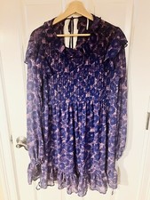 Free People Dress M Purple Floral Long Sleeve Short Ruffled Cottagecore NWT!