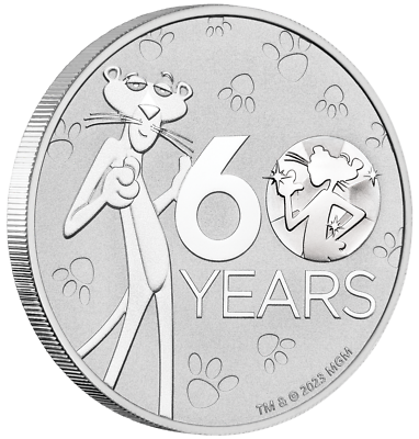 ツバル ピンクパンサー 60周年記念銀貨 2024年 MGM  1oz純銀 PINK PANTHER 60TH ANNIVERSARY 2024 1oz SILVER $1 Coin in Mint