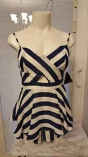New Juniors City Triangles Ivory and Navy Striped Romper with Keyhole Size 3 