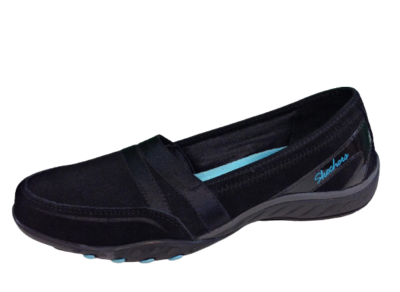 、 Womens Skechers 22480 BLK Breathe Easy Black Blue Slip On Sneakers