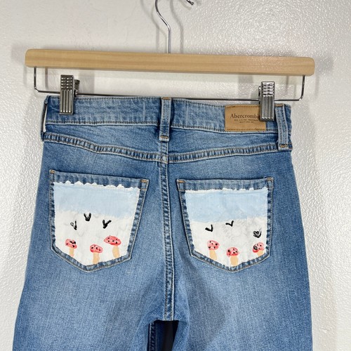 Abercrombie Kids High Rise Wide Leg Distressed Jeans Bejeweled Embellished 11/12 - Picture 7 of 11