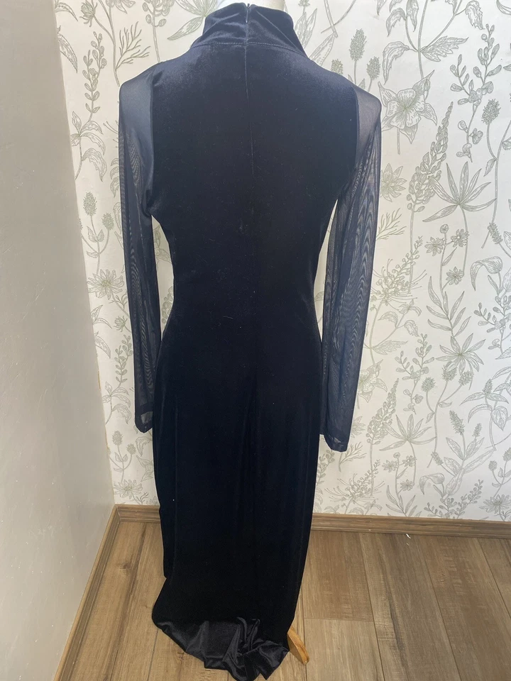 Vestido Largo Vintage Negro Terciopelo Mangas Transparentes Talla Mediana Karen Kane Maxi Foto 4 de 4