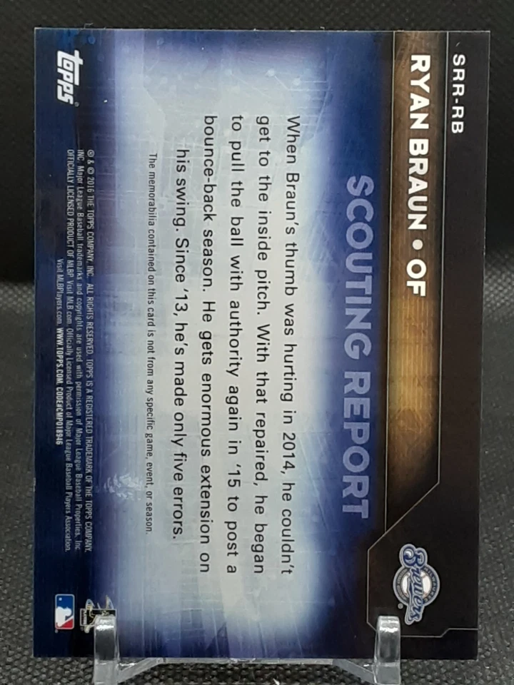 RYAN BRAUN 2016 TOPPS SCOUTING REPORT JERSEY BREWERS  - Image 2 of 2