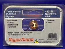 Hypertherm Nozzle 420158 Duramax Hyamp Cutting Nozzle Pack Of 5 Nozzles