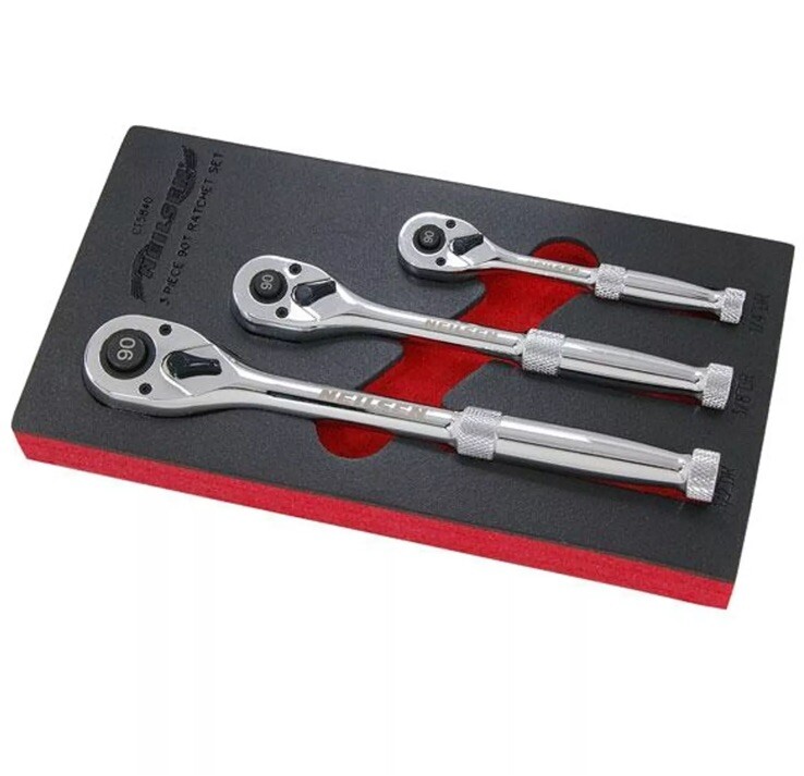 3pc Socket Ratchet Handle Set 1/4"" 3/8"" 1/2"" 90T Set In EVA Foam | 5840