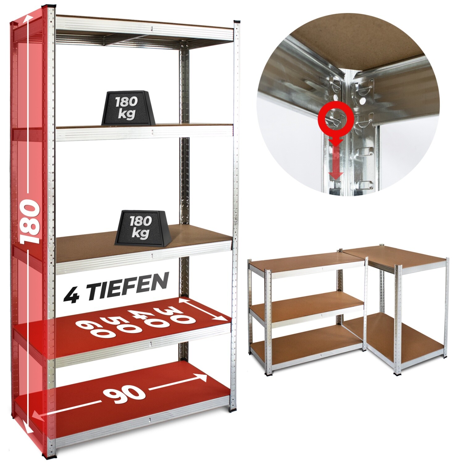 Kellerregal 2er Set - Schwerlastregal 180x90x40cm Mit 5 Böden Je 175kg Tragkraft