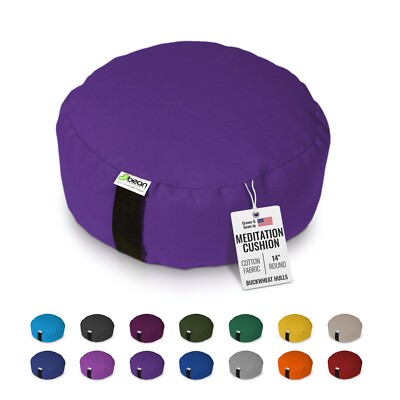 Natural Cotton Zafu Meditation Pillow - Organic Buckwheat Fill Zen Yoga Pillow