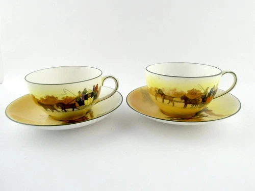 Royal Doulton COACHING DAYS 2 Teacup and Saucer Sets Smooth Bone China VERY GOOD