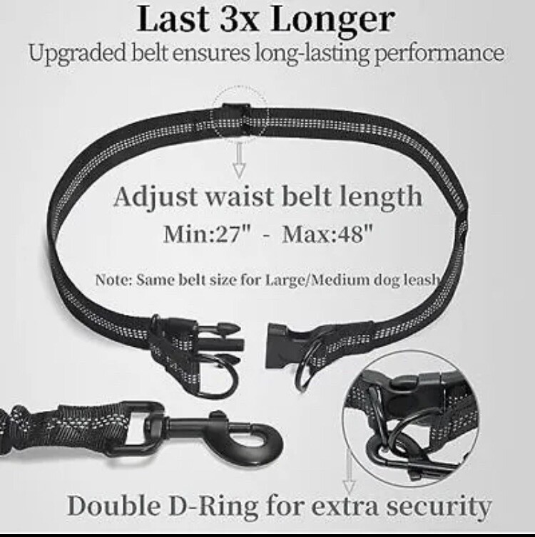 Hands Free Dog Leash with Zipper Pouch, Dual Padded Handles