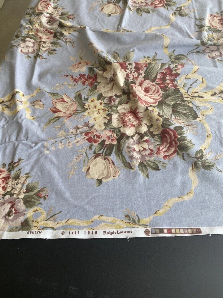 "Evelyn" By Ralph Lauren Dusty Blue Floral Fabric Fall 1989 4.6 Yards - Image 3 of 4