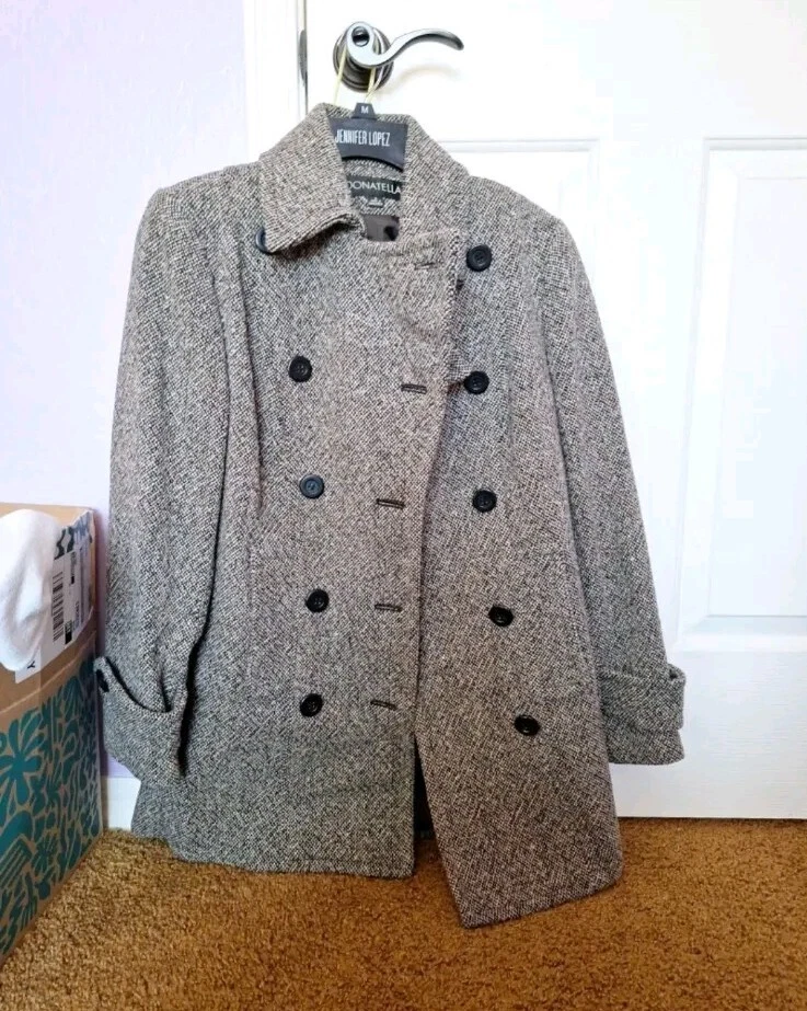 VERSACE Cappotto Donatella Miscela Lana BrownTweed Donna Piccola Chiusura con Bottone