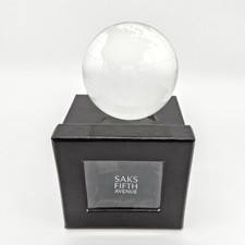 Saks Fifth Ave Crystal Clear Etched World Globe 3" Paperweight Art Decoration