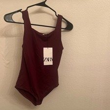Zara Women's One Piece Bodysuit Burgundy Size S Solid Pattern