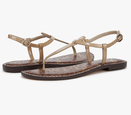 SAM EDELMAN Gigi Almond Patent Leather T-Strap Sandals Size 8 - Picture 6 of 9