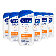 Sanex Sensitive Body Wash - Dermatologist Tested - 6 Pack - 450ml Bottles 7.40 per litre