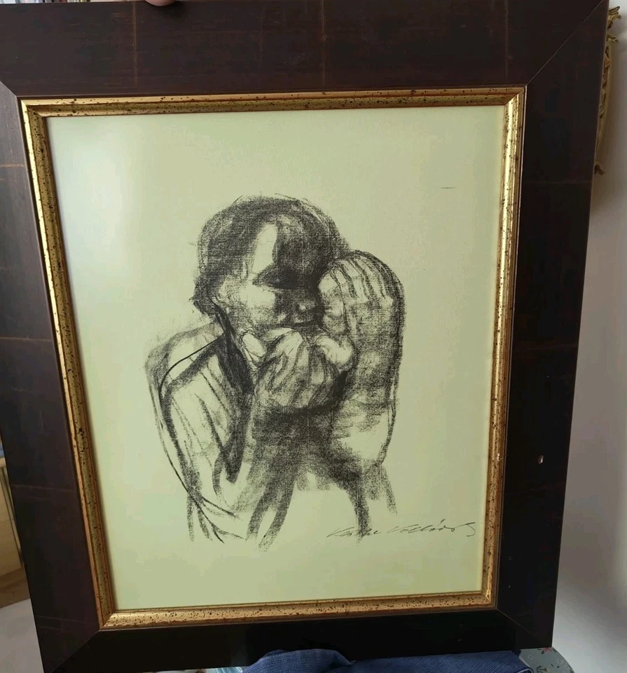 BILD MIT RAHMEN von Käthe Kollwitz "Mutter mit Kind auf dem Arm" 1916
