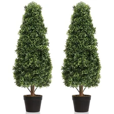 3ft Topiary Trees Artificial Topiaries Boxwood Trees Outdoor Faux Shrub 2 Pac...