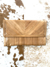 Vintage Eel Skin Clutch Handbag Tan Envelope Lined Pockets Snap Flap Purse Bag