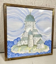 Vintage Brass Trimmed Russian Decorated Tile NLH