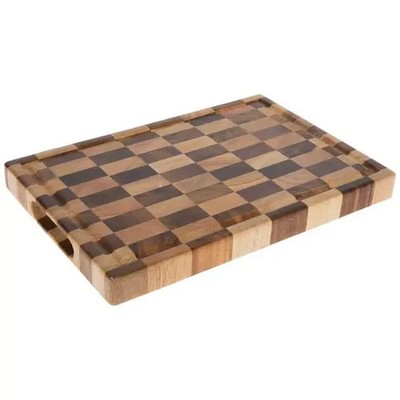 Checkered Acacia Wood Cutting Board 10 in. 14 in. Kitchen Glossy Wood Grain