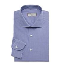  495 NWT Canali Gingham 100 Cotton Slim-Fit Blue Dress Shirt Size 16.5/42