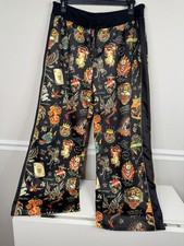 Ed Hardy Flashboard Track Pant Black Gold Embroidered Size XL Print tattoo