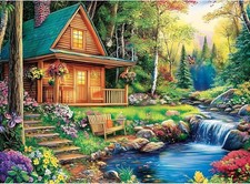 500 Pieces Jigsaw Puzzles for Adults, Forest Cabin Puzzle for Adults Seniors, Ri