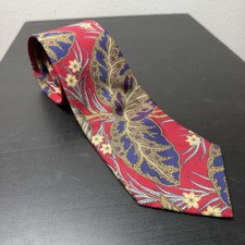 Vintage Burberrys Tie Mens Red Floral Paisley Necktie Of London Knight Logo 90s
