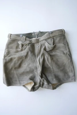 Kurze 90/00er Lederhose wenig getragen sämisch Elch/Hirschleder weich grau Gr.54 - Bild 1 von 4