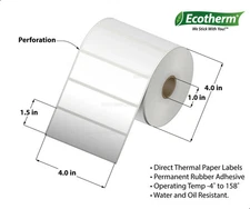 Ecotherm 4" x 1.5" Thermal Paper Labels - 4 Rolls - 3940 Labels ECOTHERM14126-4