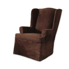 SURE FIT Soft Suede T-Cushion Wing Chair One Piece Slipcover, Relaxed Fit, Po