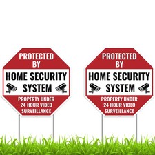 2PC 24 Home Security Signs with Stakes, 13 x 13 inch, Red, Black, White