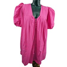 Karlie Hot Pink Oversize Puff Sleeves A Line Mini Dress Babydoll Women's M 2717
