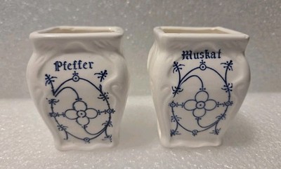 Jager Eisenberg Blue Saks Porcelain Spice Jars Set 2 Germany GDR VTG