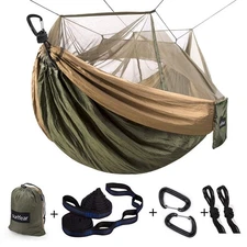 Camping Hammock, Portable Single & Double Hammock with Net, 2 Person Hammock ...