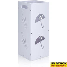 Modern White Umbrella Stand Drip Tray Waterproof PVC Compact Entryway Storage US