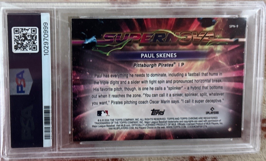 🔥 2024 Topps Chrome Cosmic Supernova Paul Skenes RC SSP - SPN-9 PSA 9 Pirates view 2