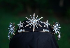 Gold Art Deco Crystal Star Tiara Bridal Crown Clear gems Birthday Wedding Gift