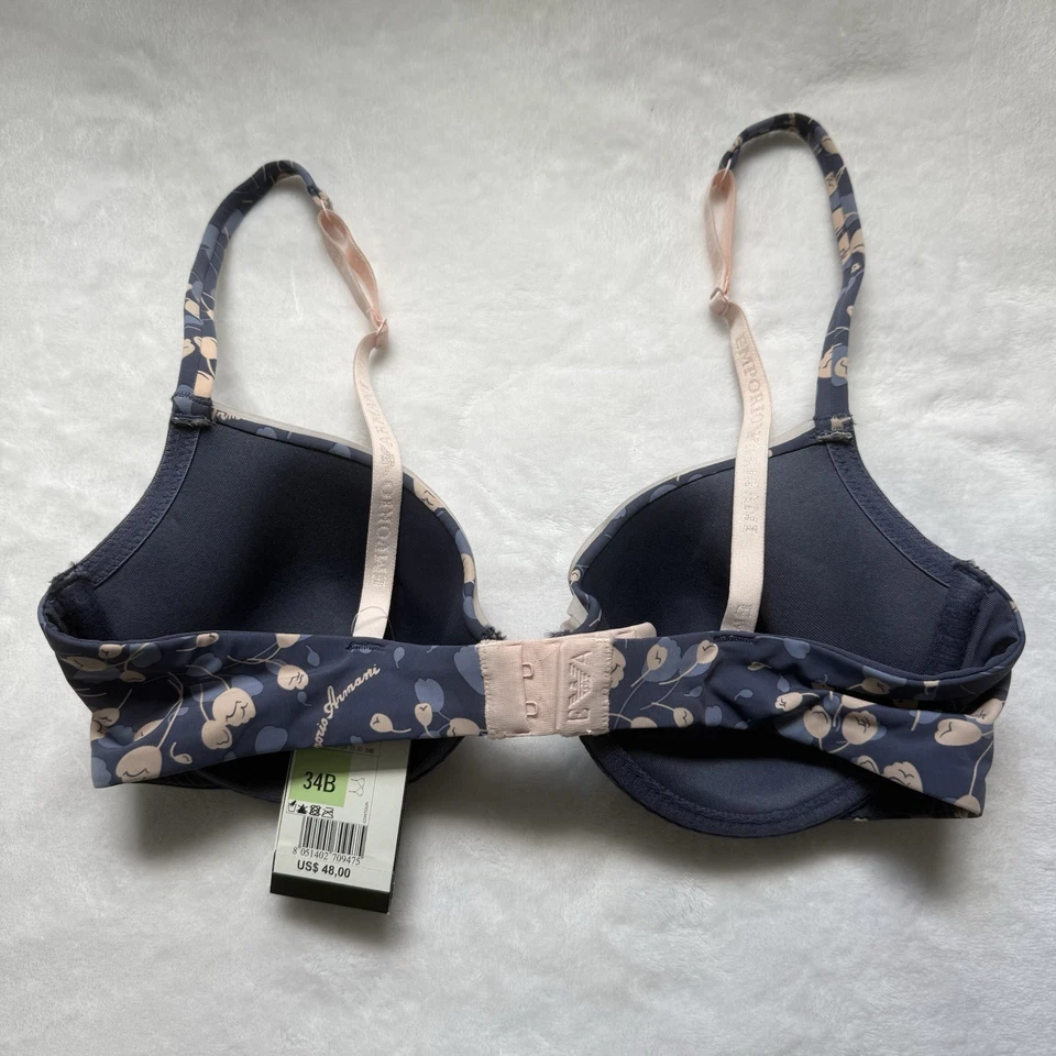 Sujetador Floral Púrpura Emporio Armani 34B Nuevo con Etiquetas Diseñador Moda Sexy Lencería Cómoda Foto 4 de 4