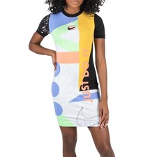 Nike Just Do It Colorblock Graphic Shirt Dress Women's Medium Multi Color Retro