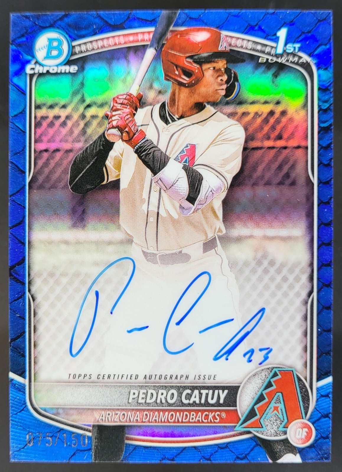 2025 Bowman Chrome Pedro Catuy Auto Reptilian Blue Refractor /150 1st MS2