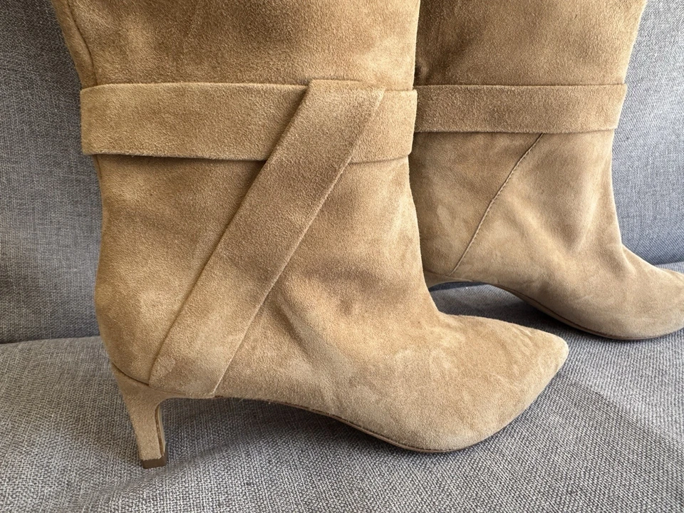 Banana Republic Италии бежевый Torri высокий замши кожаные ботинки Sz 7 низкий каблук - Изображение 3 из 4