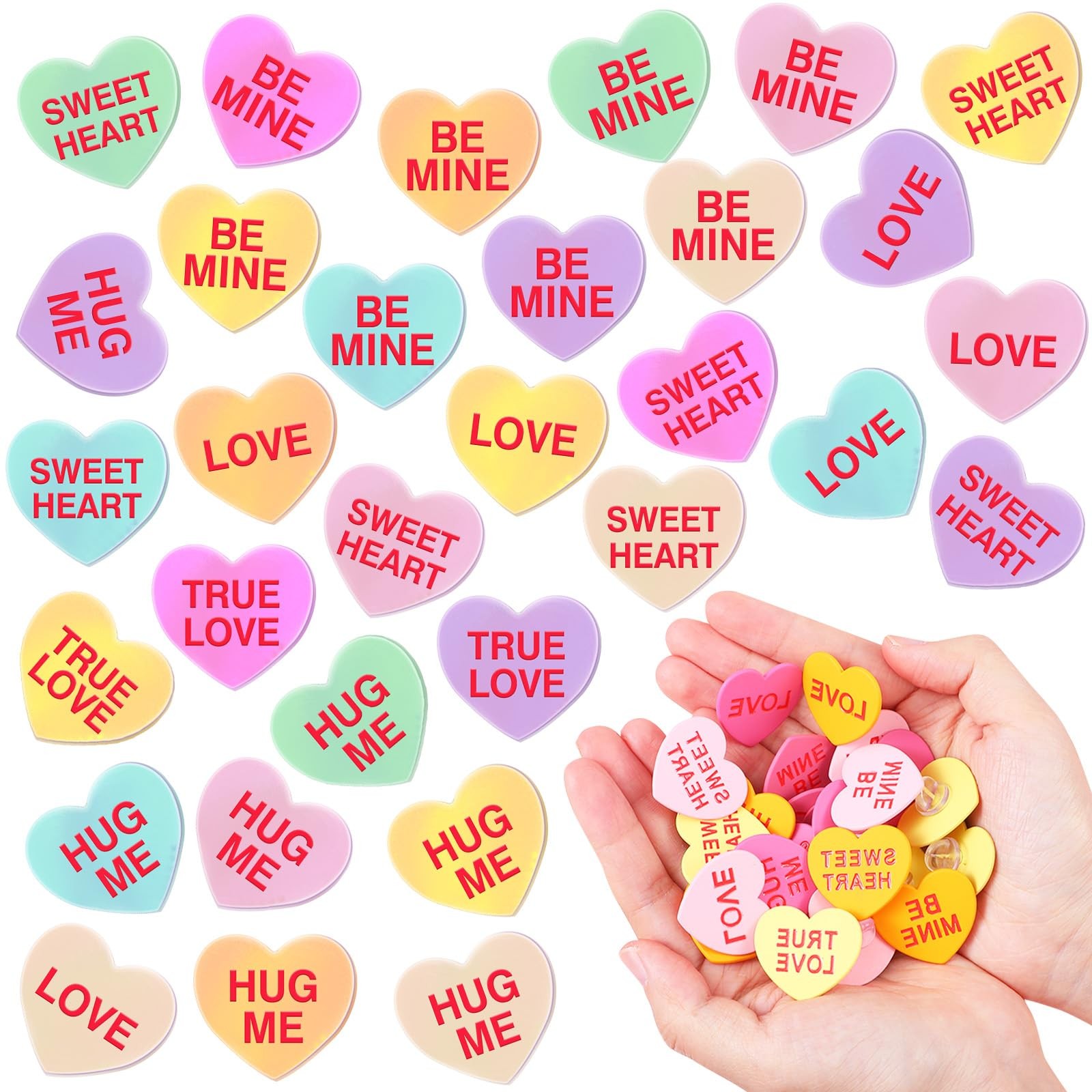 Giegxin 40 Pcs Valentine's Day Conversation Heart Pins for Women Multicolored 