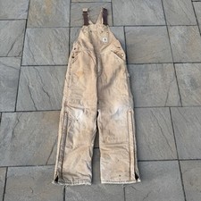 DISTRESSED Carhartt Overalls Bibs Mens Browns Tattered Heavily Used Double Knee