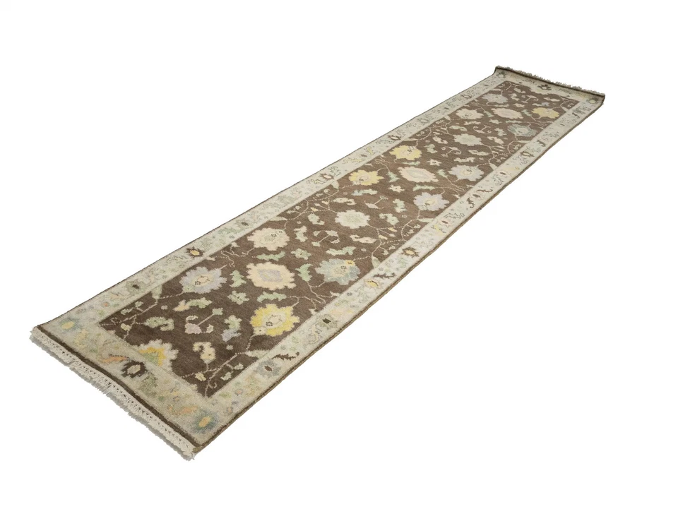 3X12 Oushak Chobi Oriental Runner Rug Brown Floral Hallway Kitchen Carpet - Image 3 of 4