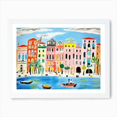 Venice Italy Cute Watercolour Illus Framed Wall Art Poster Canvas Print Picture