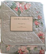 Laura Ashley Layne Light Aqua Pink Floral Twin Quilt  Standard Pillow Sham NEW