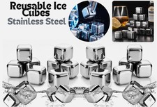 8 Stainless Steel Whisky Stones Reusable Ice Cubes Drink Chillers Cooling Rocks.