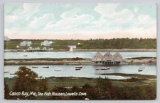 Casco Bay, Me, The Fish Houses, Lowells Cove, Vintage Postcard, Maine Shore